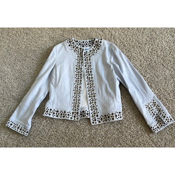 Doncaster Sport Womens Size M Light Blue Grommet Embellished Cotton Blend Jacket - Picture 5 of 12